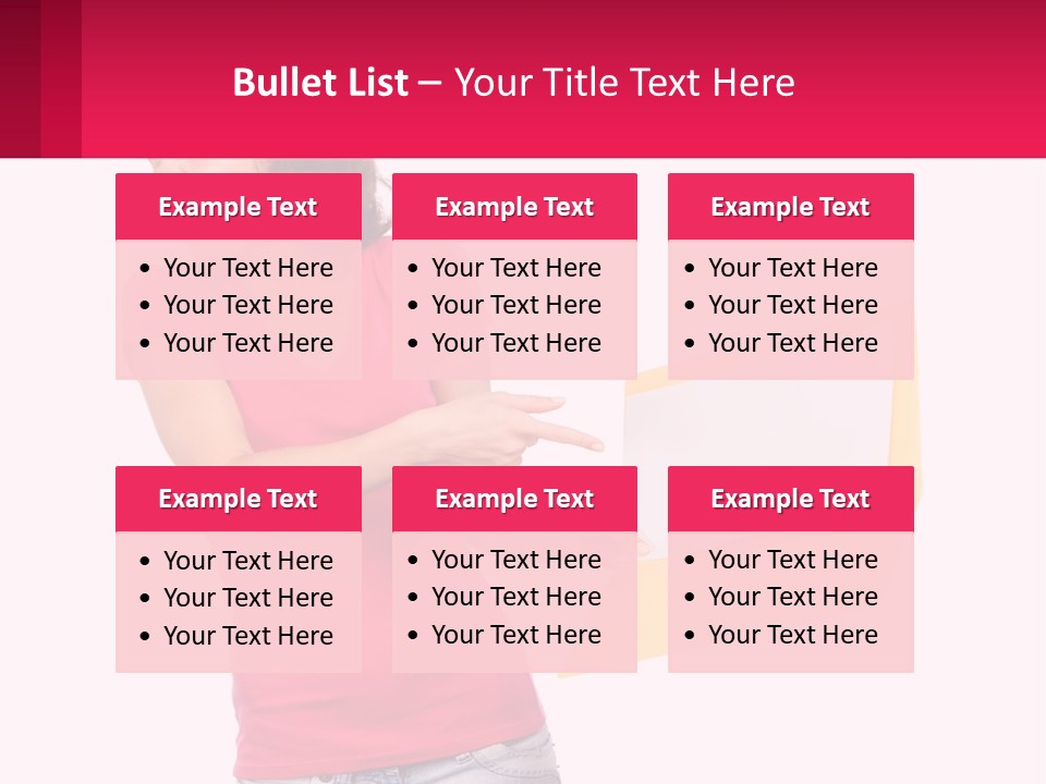 A Woman Holding A Yellow Folder And Pointing At It PowerPoint Template