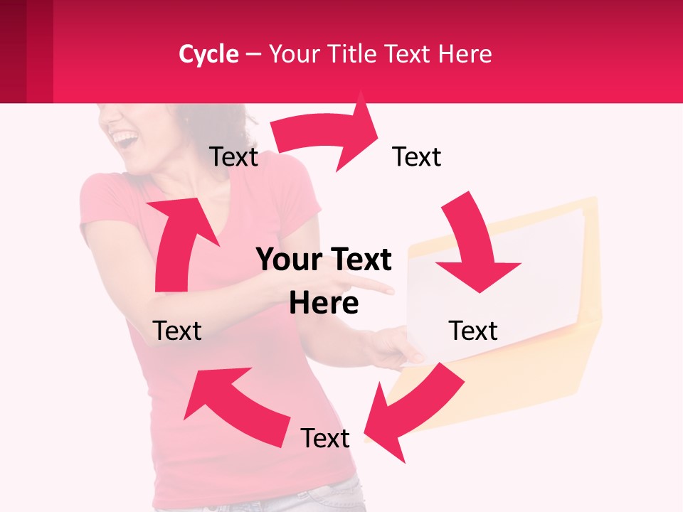 A Woman Holding A Yellow Folder And Pointing At It PowerPoint Template