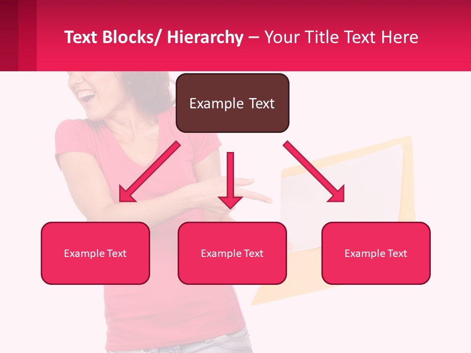 A Woman Holding A Yellow Folder And Pointing At It PowerPoint Template