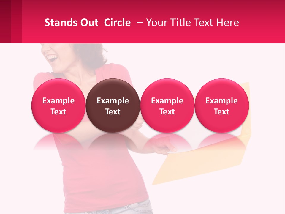 A Woman Holding A Yellow Folder And Pointing At It PowerPoint Template