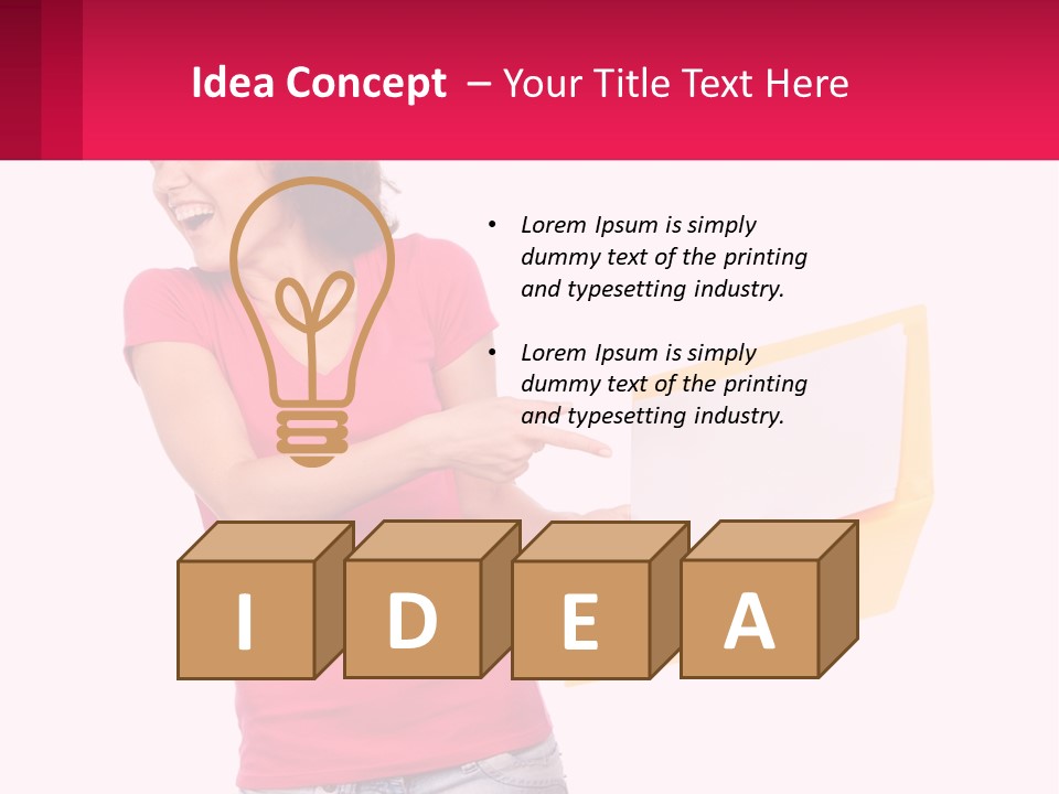 A Woman Holding A Yellow Folder And Pointing At It PowerPoint Template