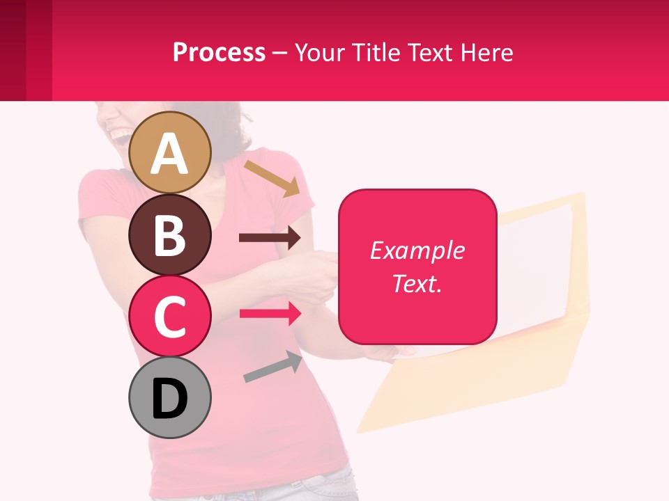 A Woman Holding A Yellow Folder And Pointing At It PowerPoint Template