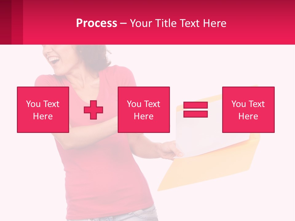 A Woman Holding A Yellow Folder And Pointing At It PowerPoint Template