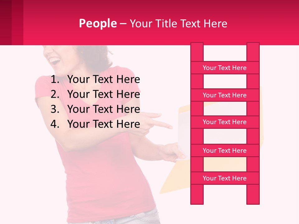 A Woman Holding A Yellow Folder And Pointing At It PowerPoint Template