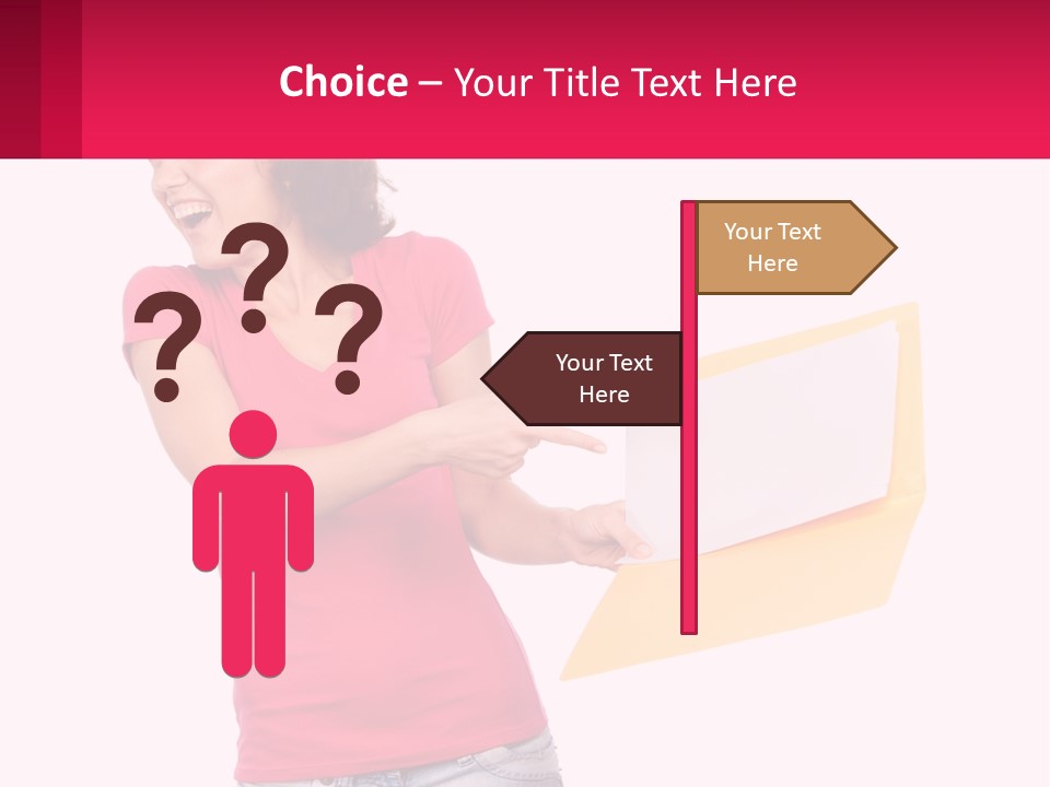 A Woman Holding A Yellow Folder And Pointing At It PowerPoint Template