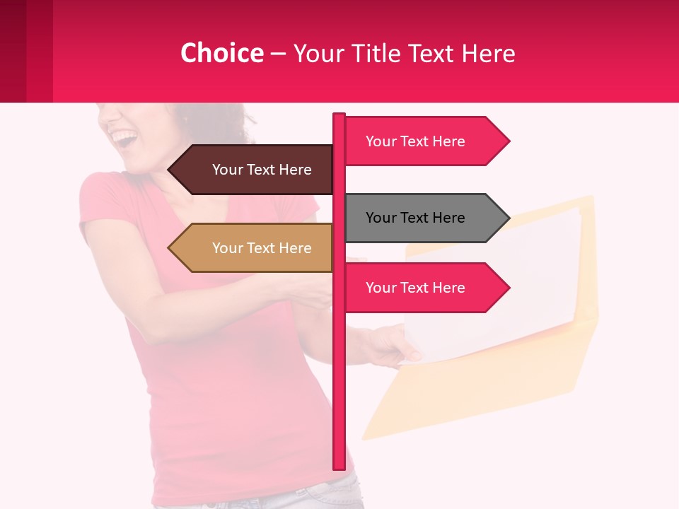 A Woman Holding A Yellow Folder And Pointing At It PowerPoint Template