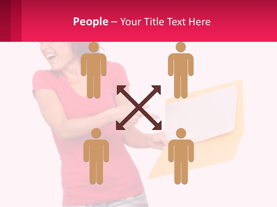 A Woman Holding A Yellow Folder And Pointing At It PowerPoint Template