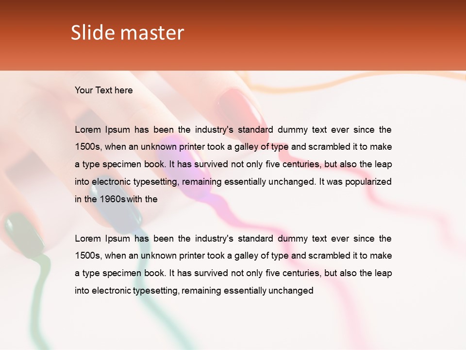 A Woman's Hand With Colorful Nail Polish On It PowerPoint Template