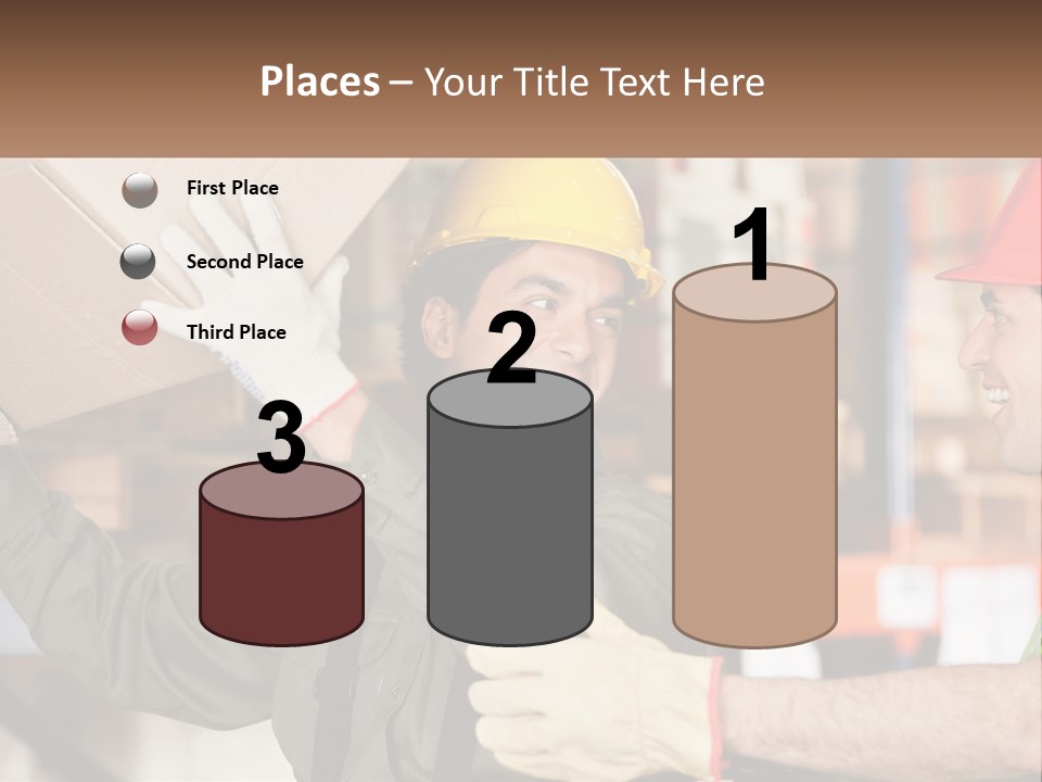 A Man Holding A Box With Another Man Wearing A Hard Hat PowerPoint Template