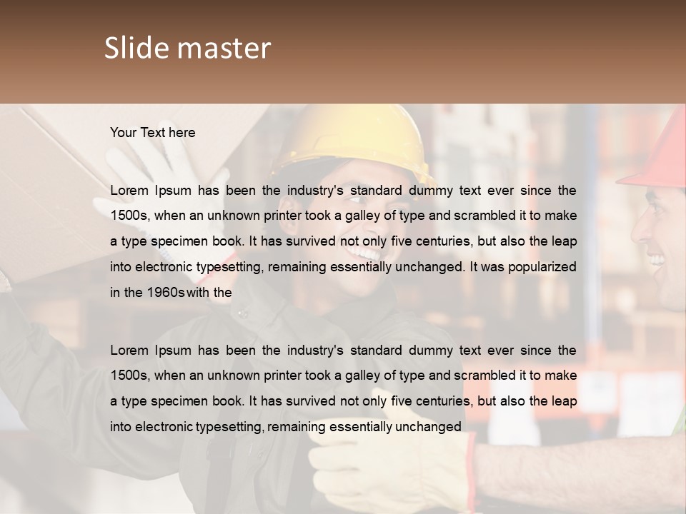A Man Holding A Box With Another Man Wearing A Hard Hat PowerPoint Template
