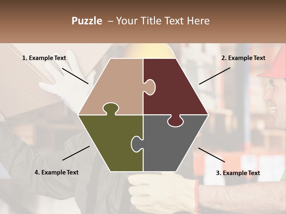 A Man Holding A Box With Another Man Wearing A Hard Hat PowerPoint Template