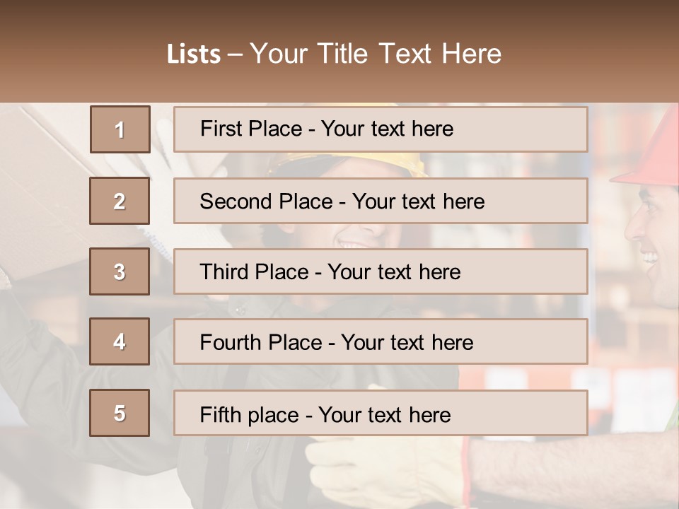 A Man Holding A Box With Another Man Wearing A Hard Hat PowerPoint Template