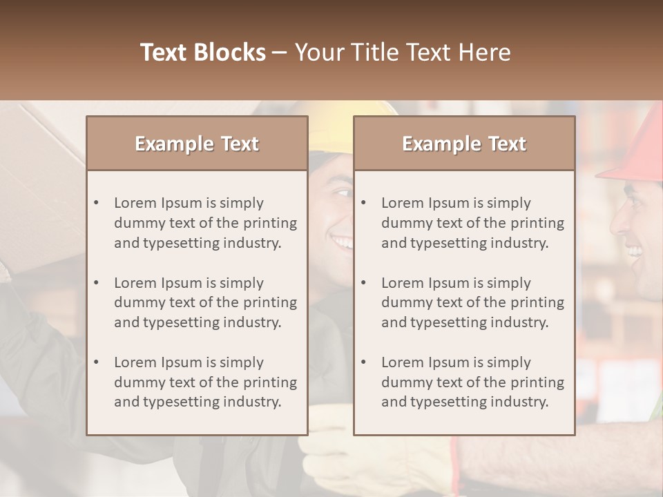 A Man Holding A Box With Another Man Wearing A Hard Hat PowerPoint Template
