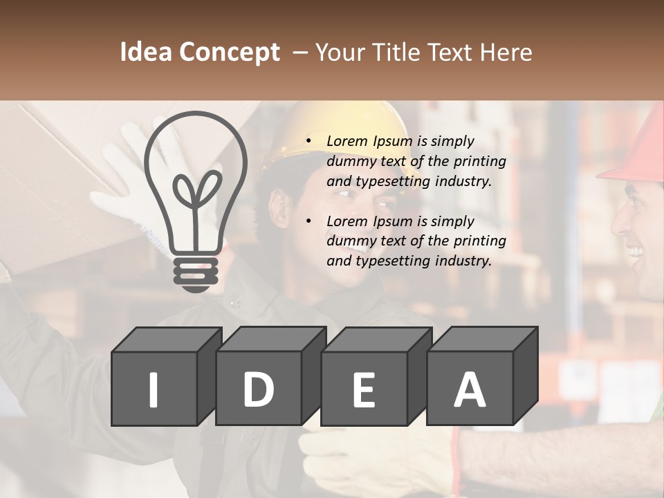 A Man Holding A Box With Another Man Wearing A Hard Hat PowerPoint Template