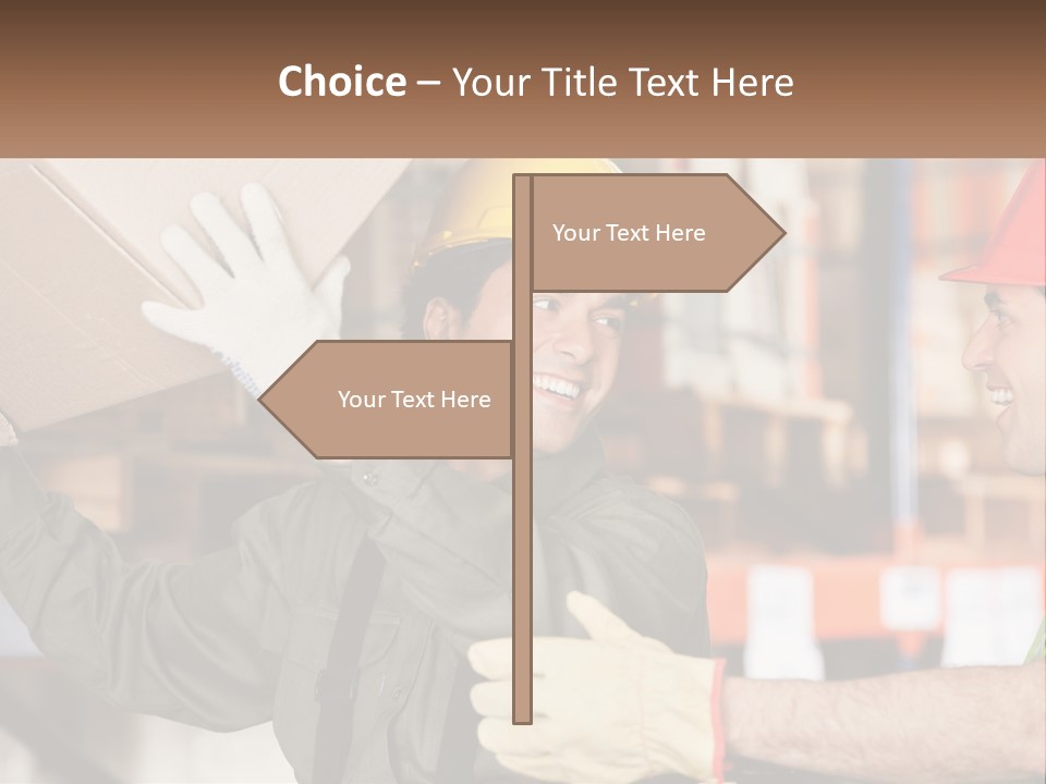 A Man Holding A Box With Another Man Wearing A Hard Hat PowerPoint Template