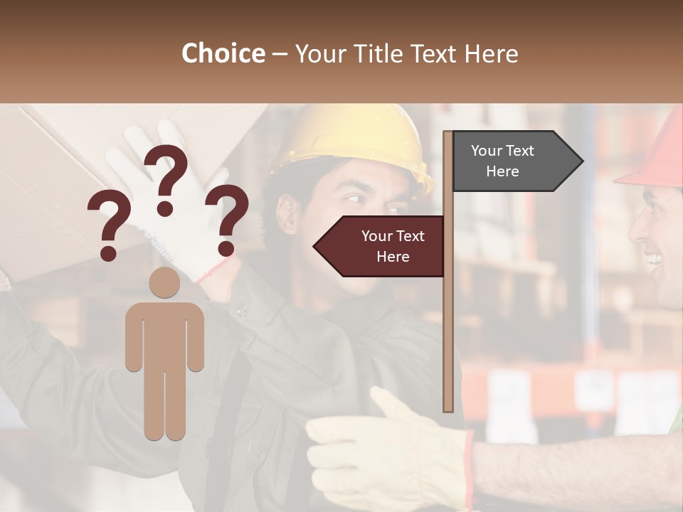 A Man Holding A Box With Another Man Wearing A Hard Hat PowerPoint Template