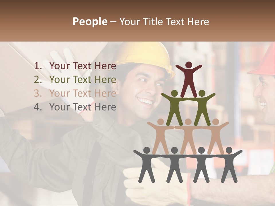 A Man Holding A Box With Another Man Wearing A Hard Hat PowerPoint Template