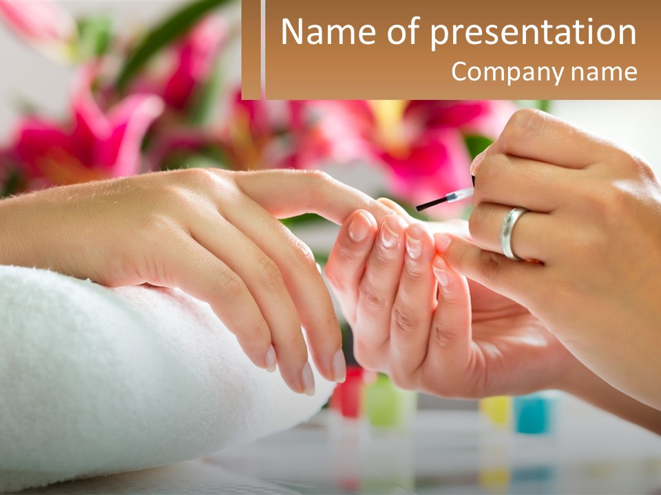 A Woman Getting Her Nails Done By A Nail Salon PowerPoint Template