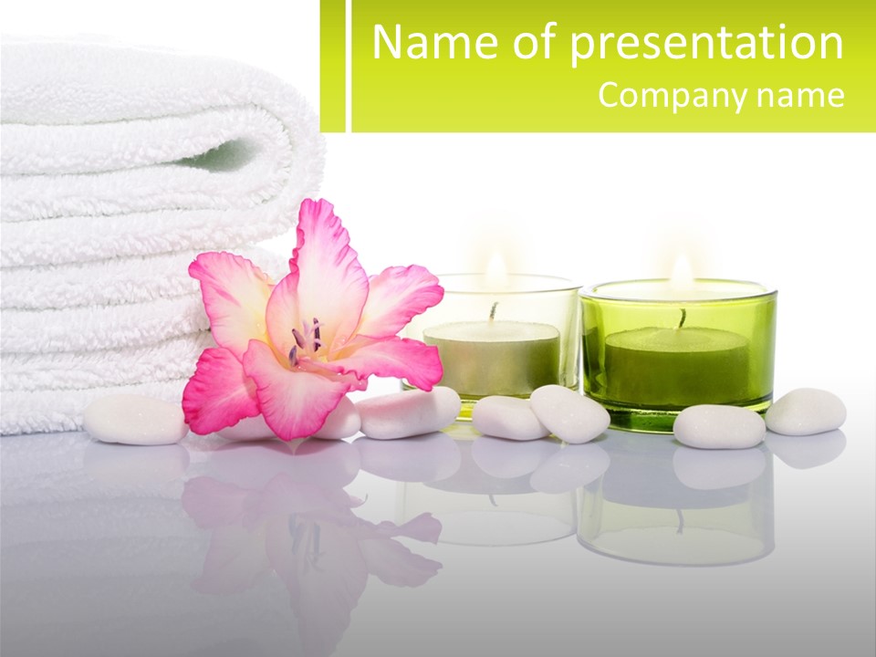 A Pink Flower Sitting On Top Of A Pile Of White Towels PowerPoint Template