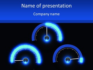 Three Speedometers On A Black Background With Blue Lights PowerPoint Template