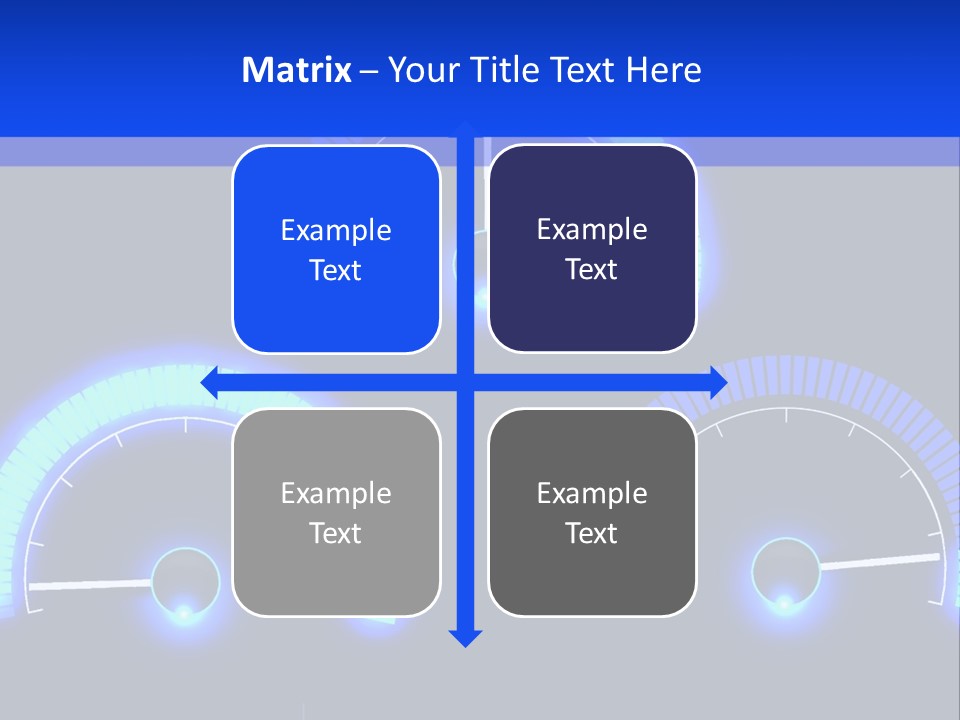 Three Speedometers On A Black Background With Blue Lights PowerPoint Template