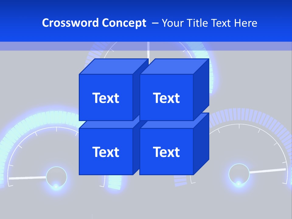 Three Speedometers On A Black Background With Blue Lights PowerPoint Template