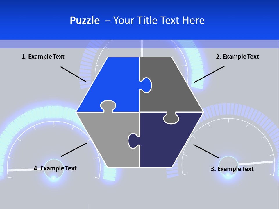 Three Speedometers On A Black Background With Blue Lights PowerPoint Template