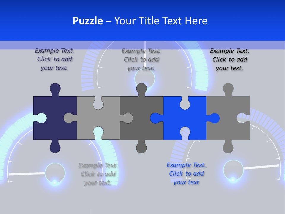 Three Speedometers On A Black Background With Blue Lights PowerPoint Template