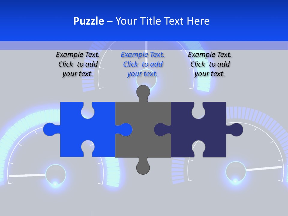 Three Speedometers On A Black Background With Blue Lights PowerPoint Template