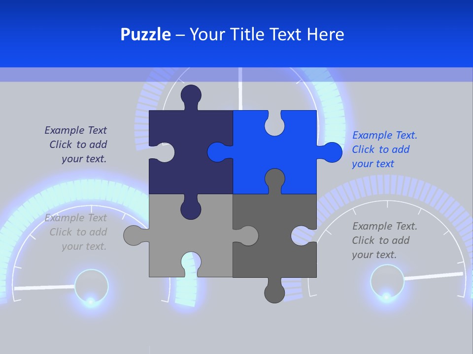 Three Speedometers On A Black Background With Blue Lights PowerPoint Template
