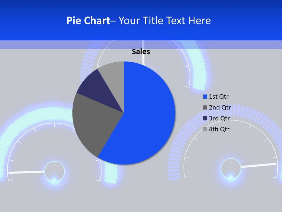 Three Speedometers On A Black Background With Blue Lights PowerPoint Template