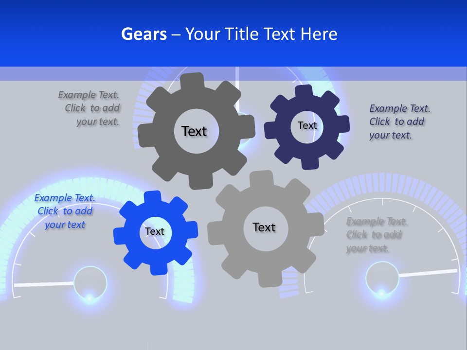 Three Speedometers On A Black Background With Blue Lights PowerPoint Template