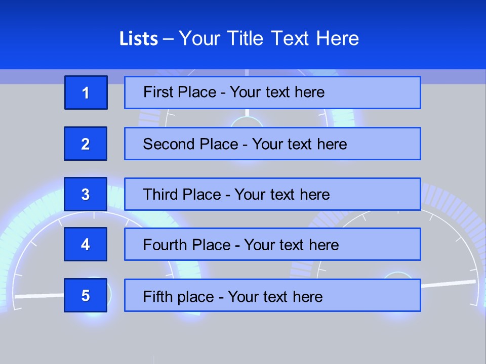 Three Speedometers On A Black Background With Blue Lights PowerPoint Template