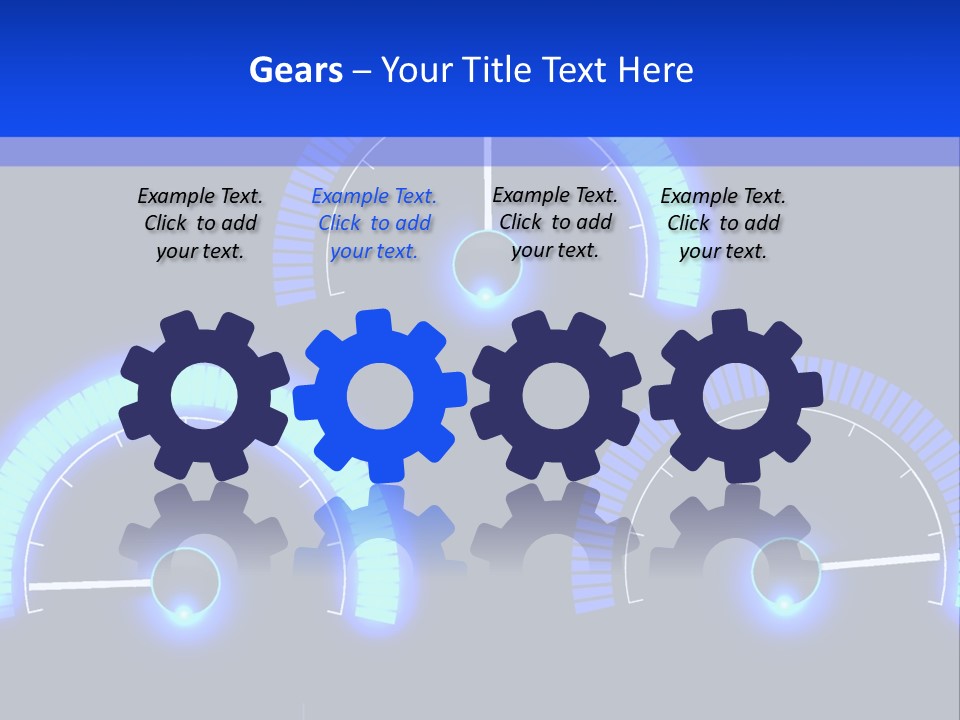 Three Speedometers On A Black Background With Blue Lights PowerPoint Template