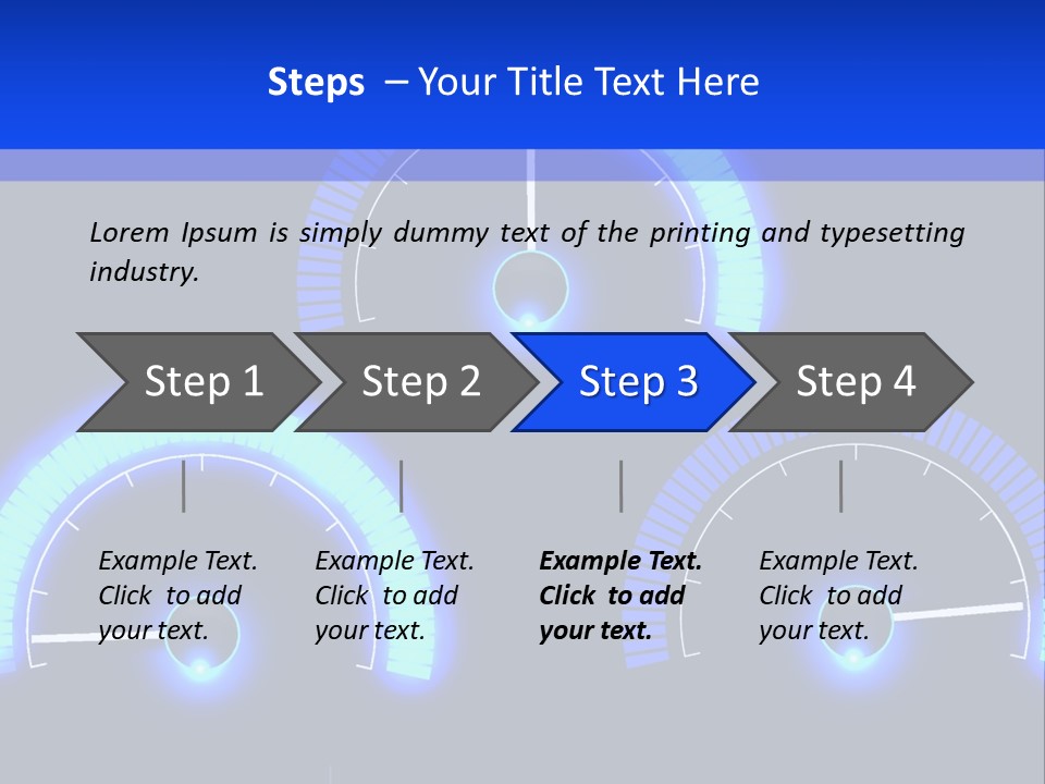 Three Speedometers On A Black Background With Blue Lights PowerPoint Template