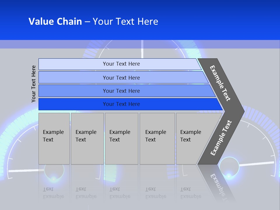 Three Speedometers On A Black Background With Blue Lights PowerPoint Template