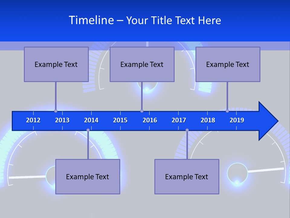 Three Speedometers On A Black Background With Blue Lights PowerPoint Template