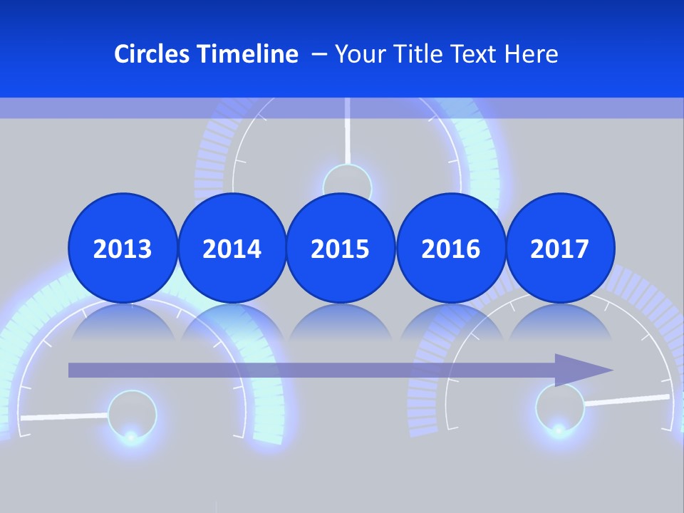 Three Speedometers On A Black Background With Blue Lights PowerPoint Template