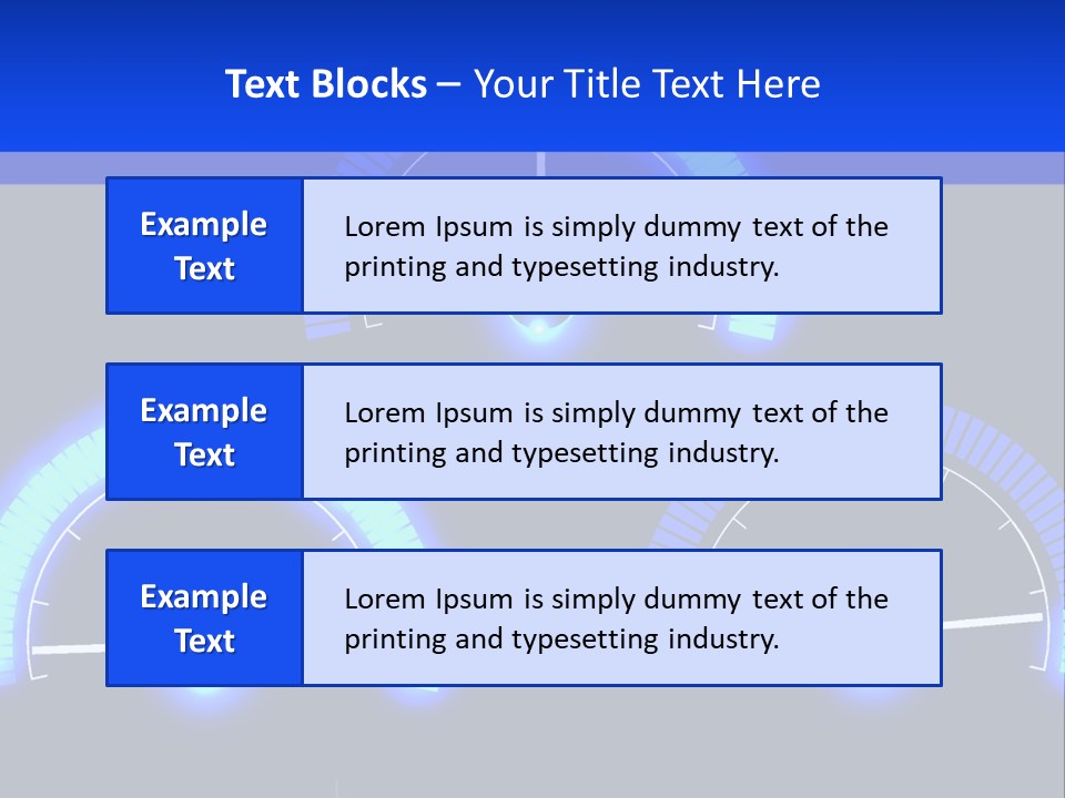 Three Speedometers On A Black Background With Blue Lights PowerPoint Template