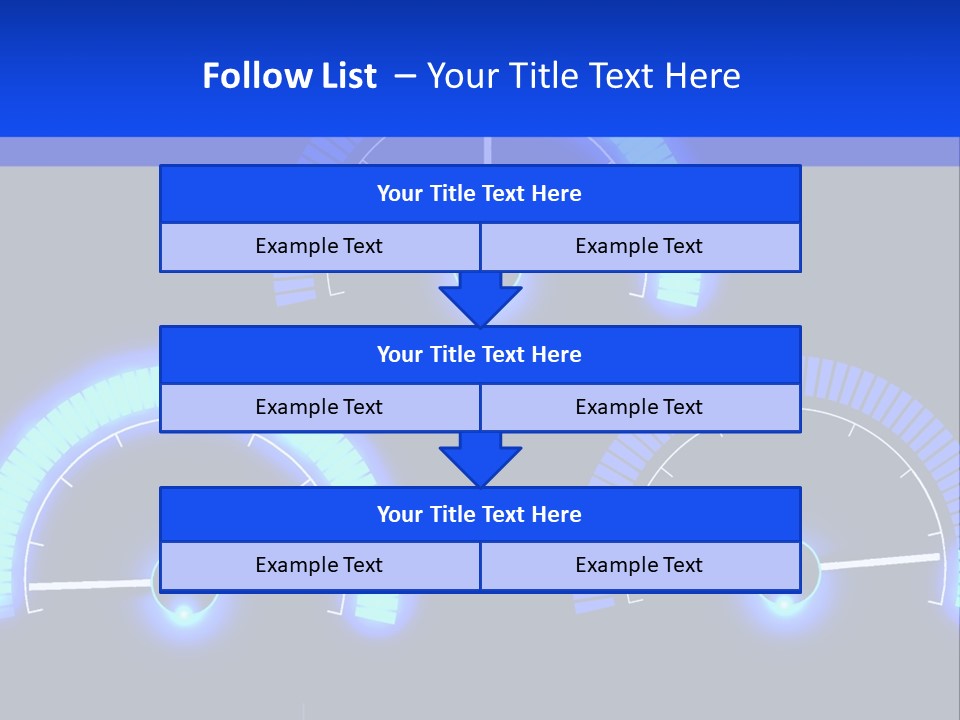 Three Speedometers On A Black Background With Blue Lights PowerPoint Template