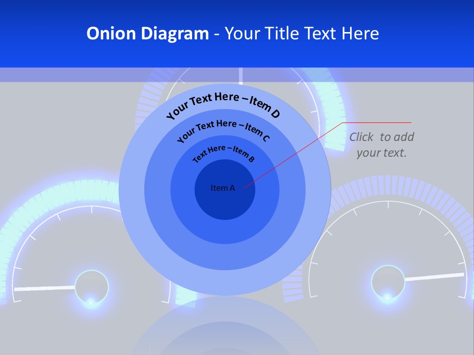 Three Speedometers On A Black Background With Blue Lights PowerPoint Template