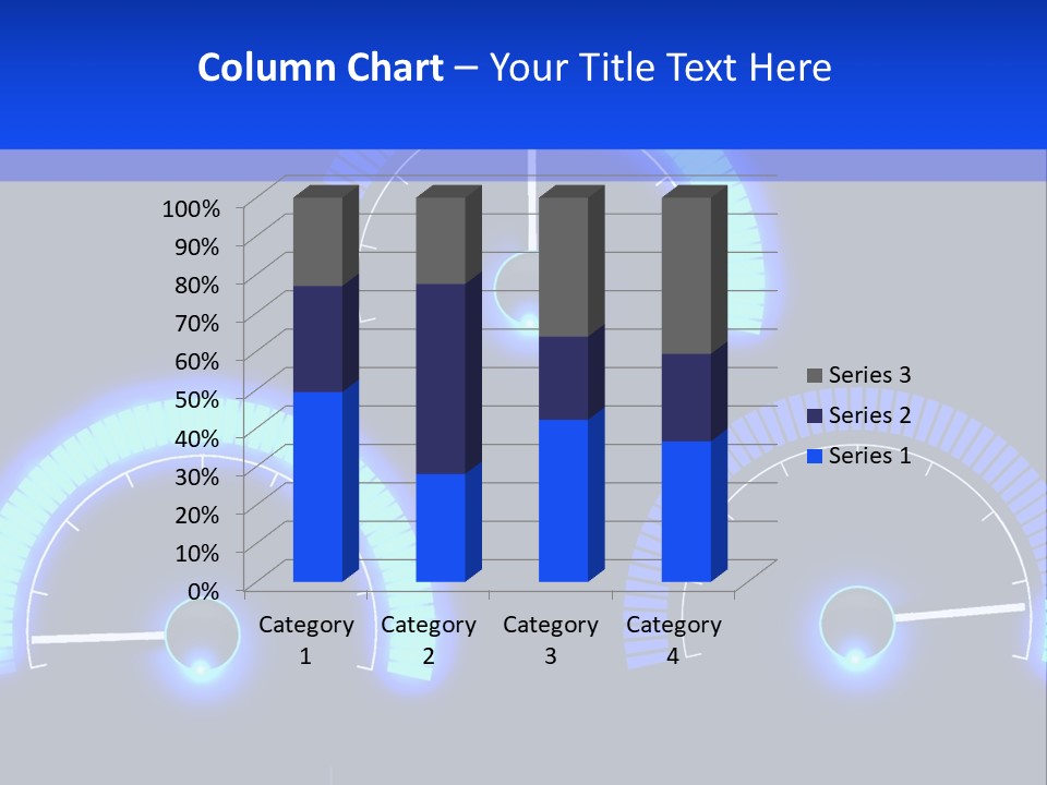 Three Speedometers On A Black Background With Blue Lights PowerPoint Template