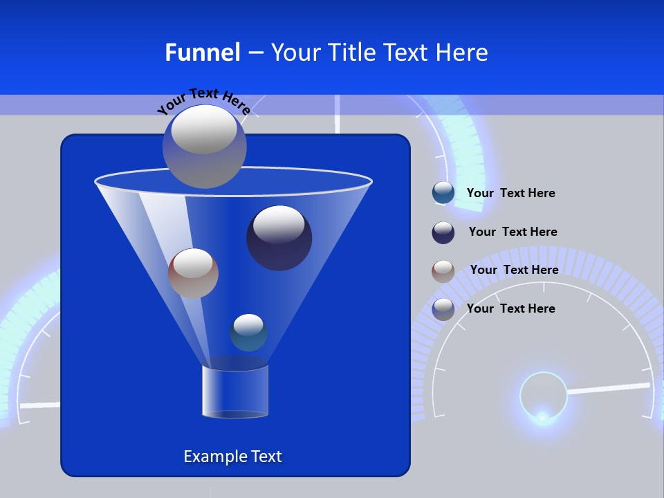 Three Speedometers On A Black Background With Blue Lights PowerPoint Template