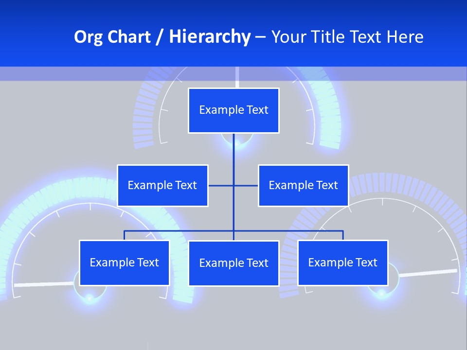 Three Speedometers On A Black Background With Blue Lights PowerPoint Template