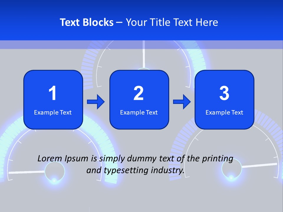 Three Speedometers On A Black Background With Blue Lights PowerPoint Template