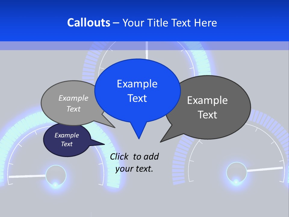 Three Speedometers On A Black Background With Blue Lights PowerPoint Template