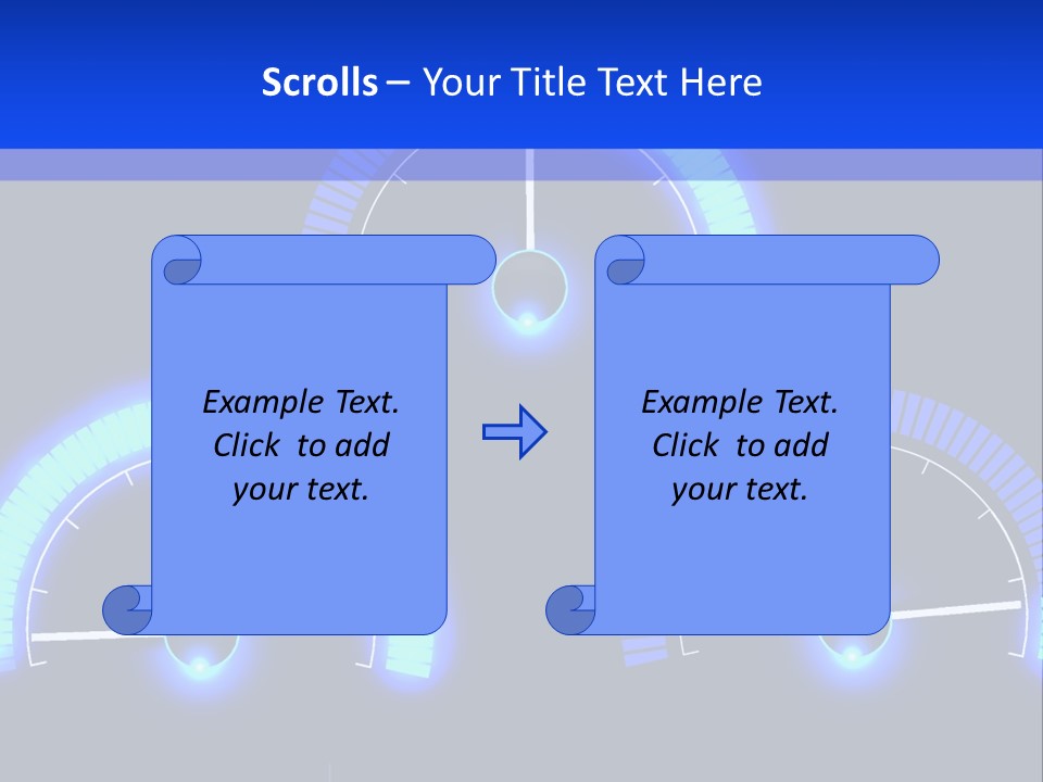 Three Speedometers On A Black Background With Blue Lights PowerPoint Template