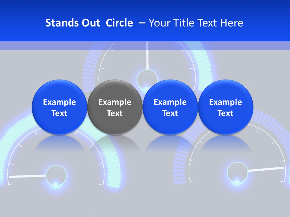 Three Speedometers On A Black Background With Blue Lights PowerPoint Template