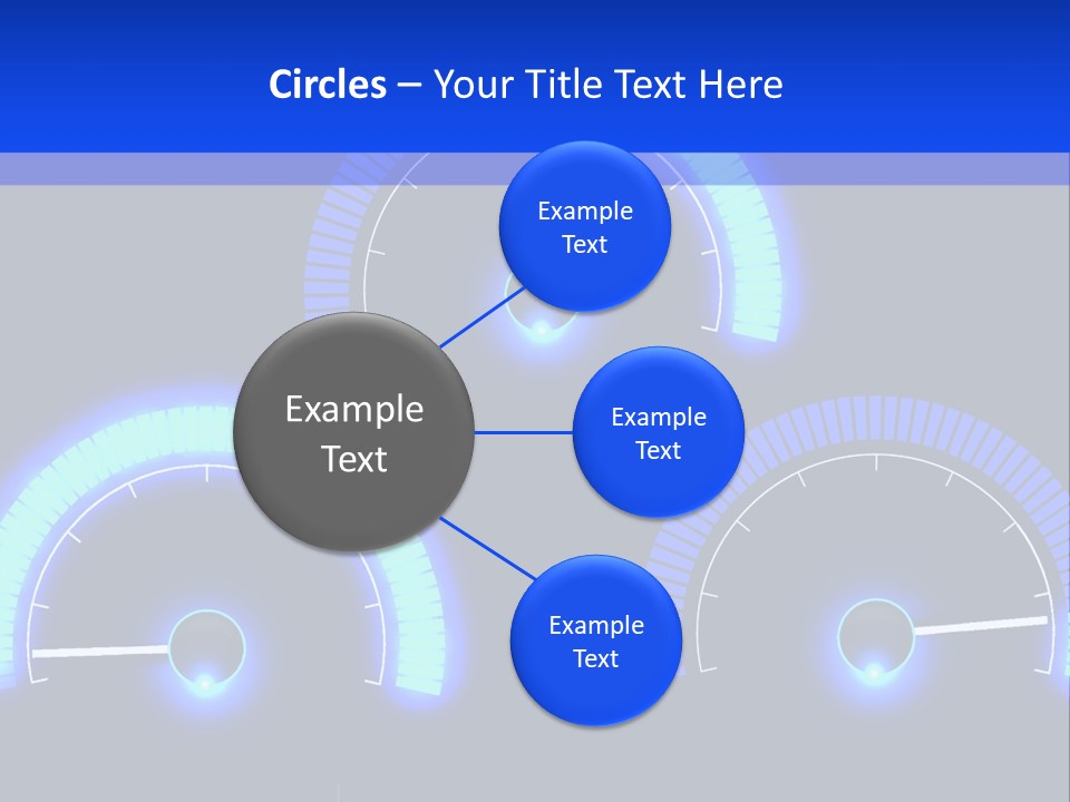 Three Speedometers On A Black Background With Blue Lights PowerPoint Template