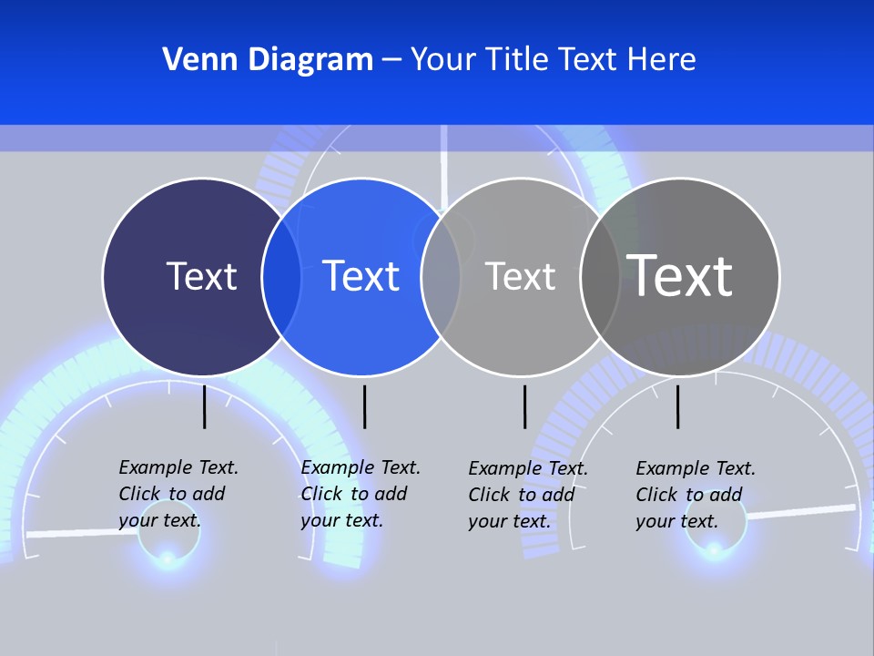 Three Speedometers On A Black Background With Blue Lights PowerPoint Template
